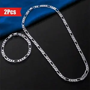 Unisex 2-Piece Silver-Plated Couples Necklace Set - Elegant Minimalist INS Style Jewelry with Hip Hop Cool Cross Pendant & Necklace Chain, Suitable for Daily Wear & Parties