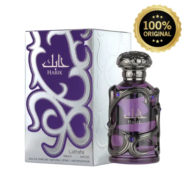 Lattafa Habik Men's Eau de Parfum, Classic Pure Musk Scent with Fresh Citrus, Spice, and Woody Notes, Long-Lasting Natural Spray, 100ml / 3.4 fl oz, Arabian Cologne, Ambery Woody Fragrance, Fragrances Perfumes, Woody Vanilla Spicy