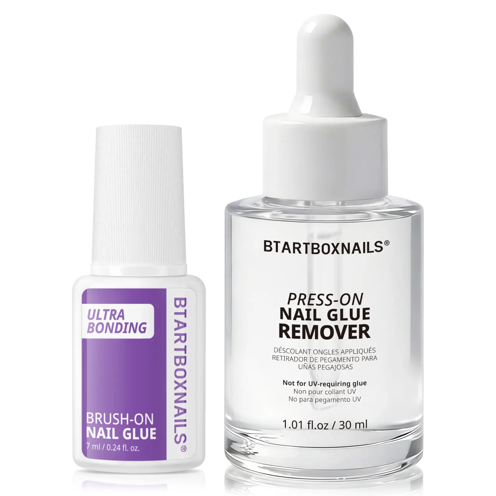 BTArtboxnails Nail Glue Remover Set for Press Ons - Brush on Glue Adhesive Tabs for Nail Tips & Acrylic Fake Nails, Quick Air Dry & Long-Lasting, Mess-Free & Easy Application, Nail Glue Remover Set - Acetone-Free, Odorless