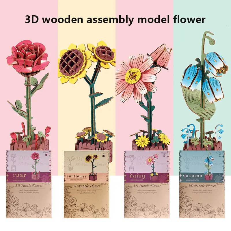DIY Materials for 3D Wooden Assembly Model Flower Rose Suzuran ...