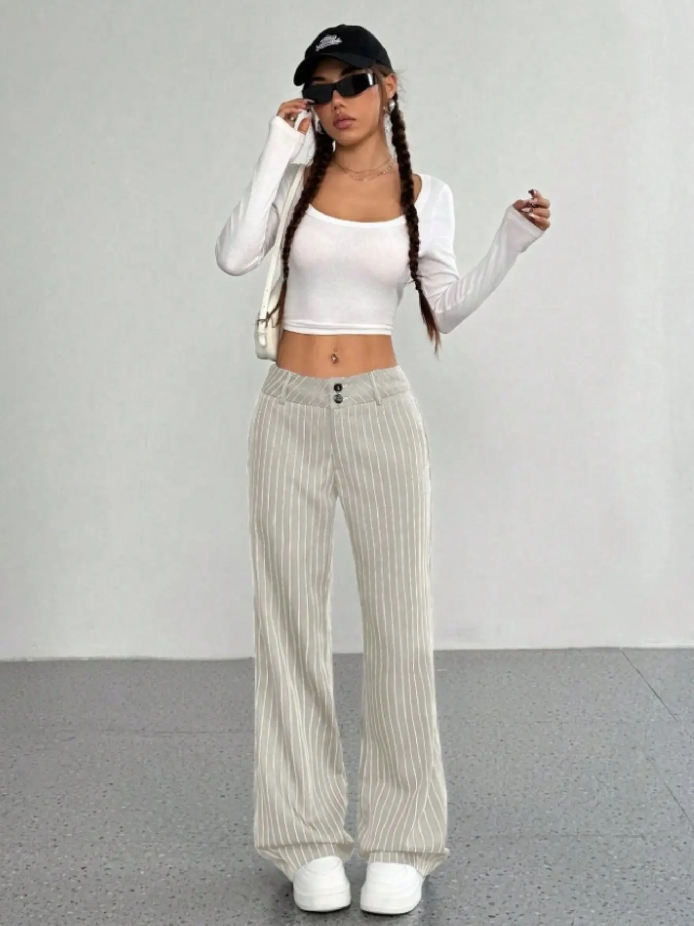 Two-Tone Pinstripe High-Waisted Wide-Leg Oversized Trousers | Y2K Office & Casual Aesthetic | Tailored & Loose Fit | Versatile Streetwear | Perfect for Everyday & Office Wear, Womenswear, Pants, Fashion, Lady, Casual Fashion Bottoms