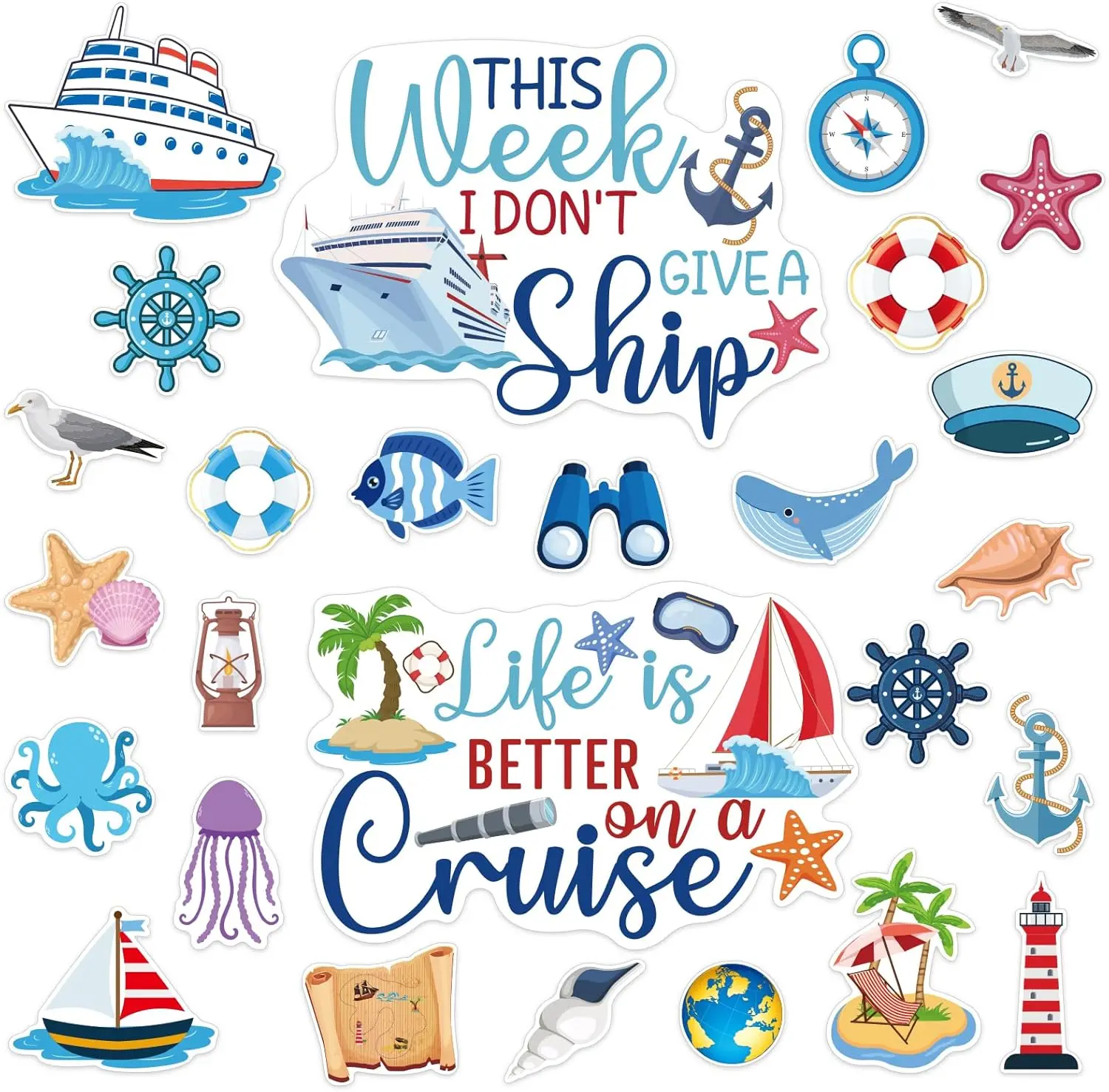 27PCS Cruise Door Decorations Magnetic, Large Nautical Ship Magnets Reusable Funny Carnival Cruise Cabin Magnets Stickers for Door Decorations Fridge Car Computer