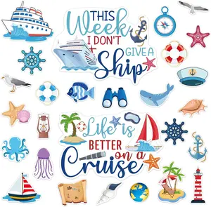 27PCS Cruise Door Decorations Magnetic, Large Nautical Ship Magnets Reusable Funny Carnival Cruise Cabin Magnets Stickers for Door Decorations Fridge Car Computer