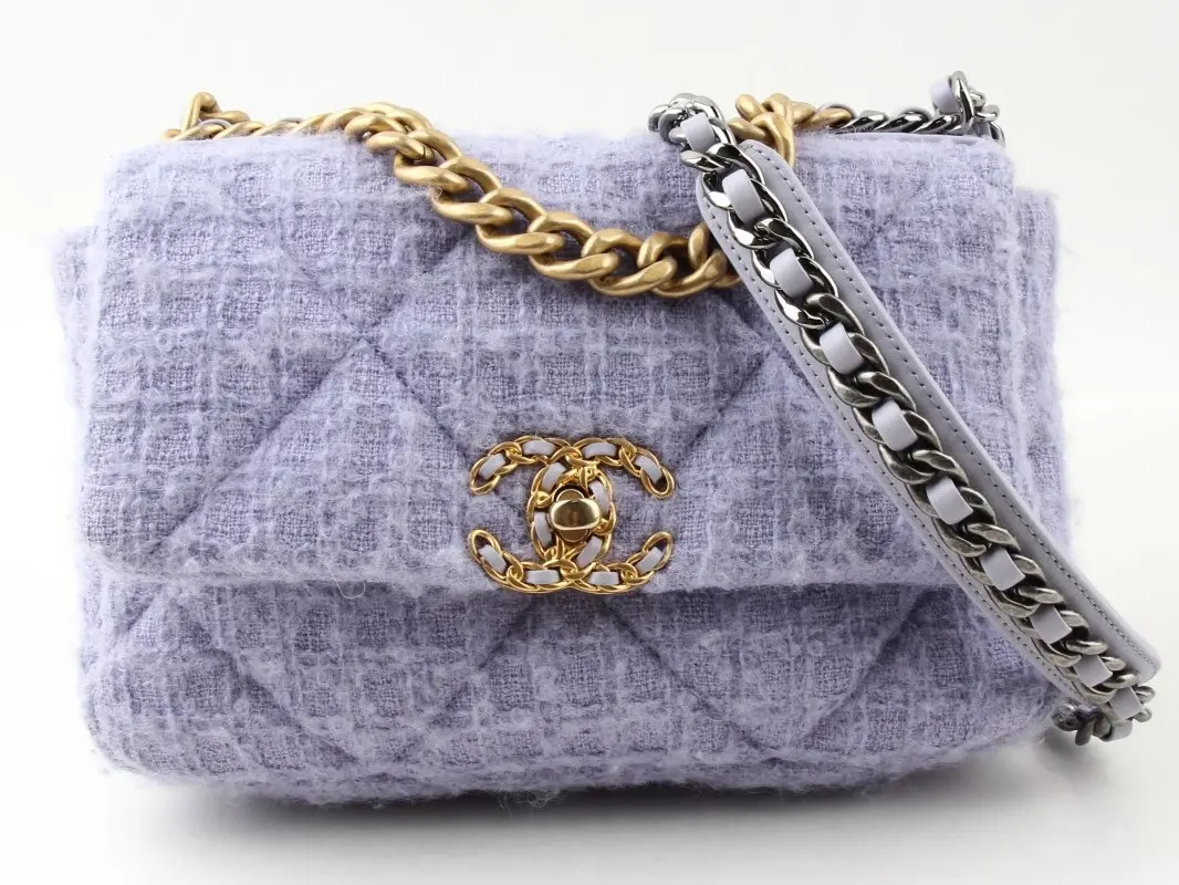 Pre-owned CHANEL Tweed Shoulder Bags 19 Purple Shoulder Bag for Women