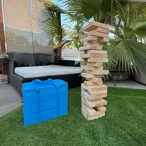 Giant Fun Games Tumble Tower Game Timbers Wood 54 Blocks Outdoor Jumbo Stacking Game for Yard Lawn Fun Ideal Gift for Kids Weddings Durable Blocks with Storage Case