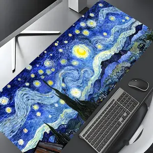 Van Gogh Starry Night Design Large Gaming Mouse Pad,Aesthetic Desktop Protection Pad,Washable Rubber Pad Non-Slip Lock Edge Multi-Size Mouse Pad Suitable For Home Office,Desktop Accessory,Office Desk Accessories,Good Gift for Family and Friends