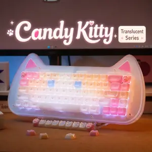 Candy Kitty Ragdoll Cat Translucent Glossy PC Keycaps, MOA Profile, Front-Printed Legends, Full Shine-Through Design, Cute Custom Keycaps, Compatible With MX Mechanical Switches, For Daily & Gaming Use (Keycaps Only, No Keyboard Included)
