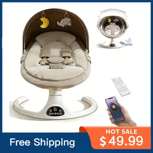 Electric Baby Swing with Bluetooth, 5-Gear Motion & Music, Hands-Free Smart Rocker for Infants, 0-3 Months Portable Remote Control boy girl toddler need bebé pio colum bouncer point harness baby rocker indoor chair adjustable backrest loungers 0-6