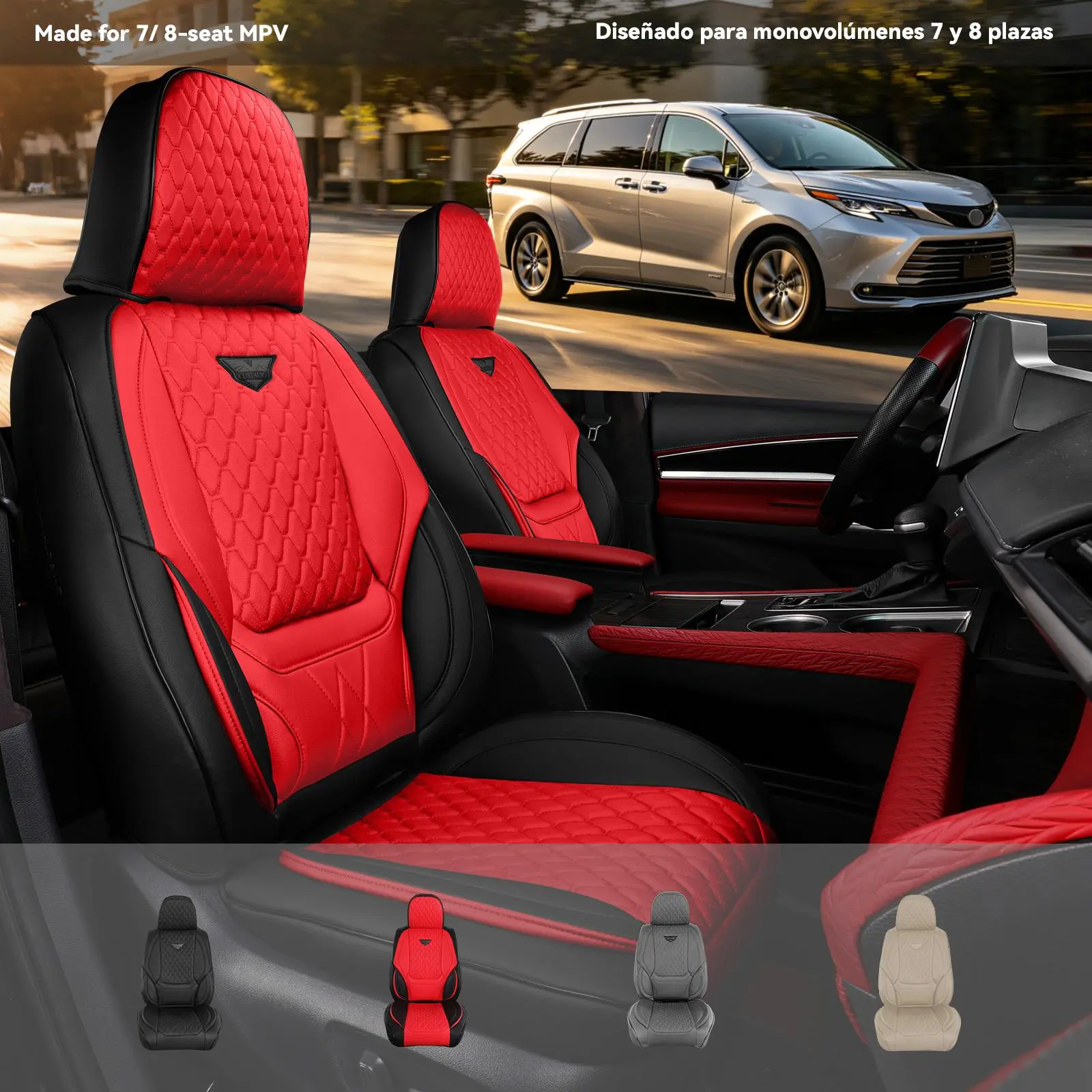 EKR Deluxe Leather Automotive Seat Covers - 7/8-Seat Universal Fit for SUVs/Minivans/MPVs (Highlander,Pilot,Sienna,4Runner,Santa Fe,Chevrolet Suburban), Waterproof, Wear-Resistant Full-Coverage Car Interior Protectors with 2-Year Warranty, Leather Car Sea
