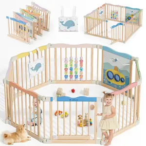 BlueWood Baby Gate Playpen, Foldable, Baby Playpen with Sensory Board Features *Blue Whale
