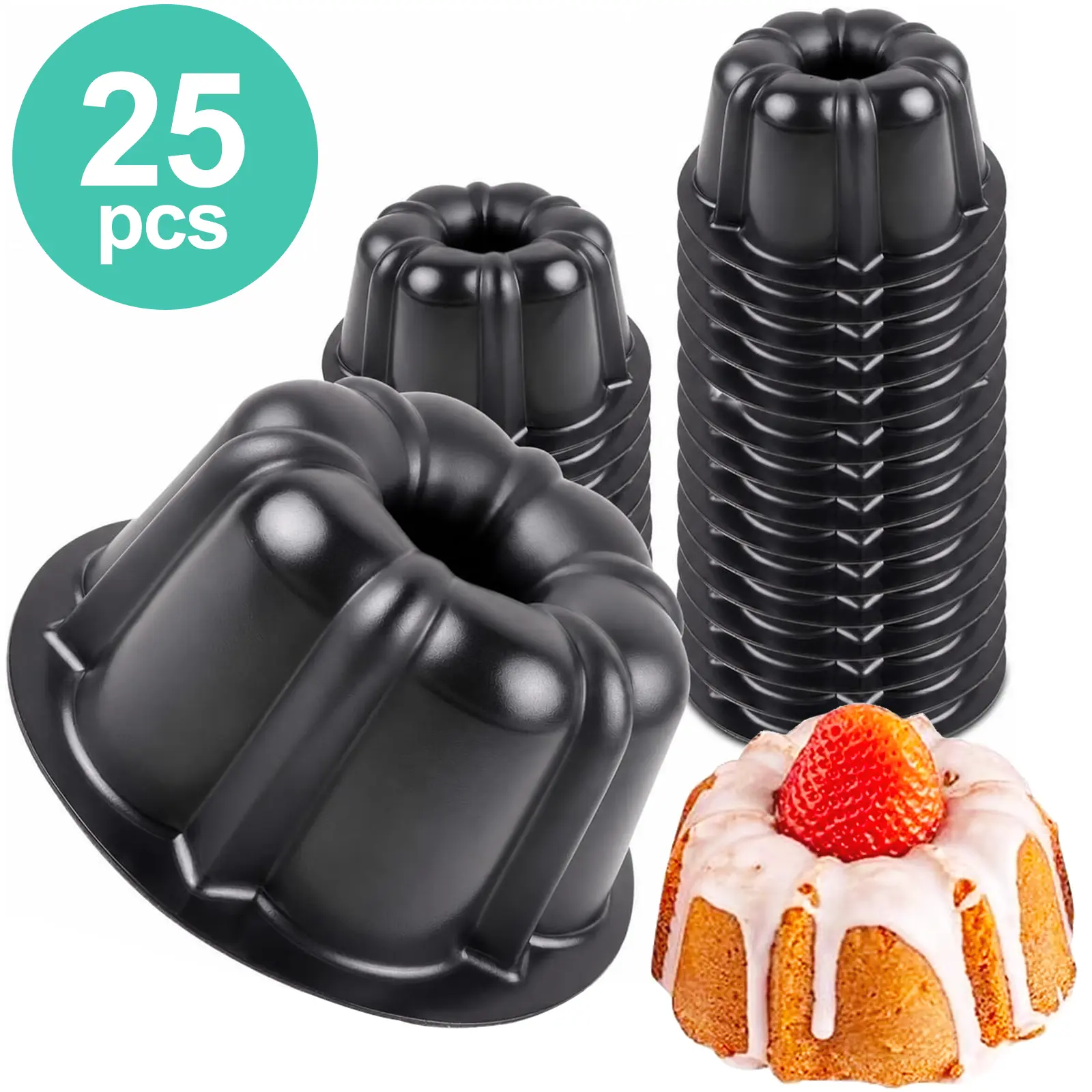 25-Pack Reusable Non-Stick Mini Flan Cake Pan - Bakeable Plastic & Jello Mold for Baking, Desserts - Home, Festive & Party Supplies, Reuse