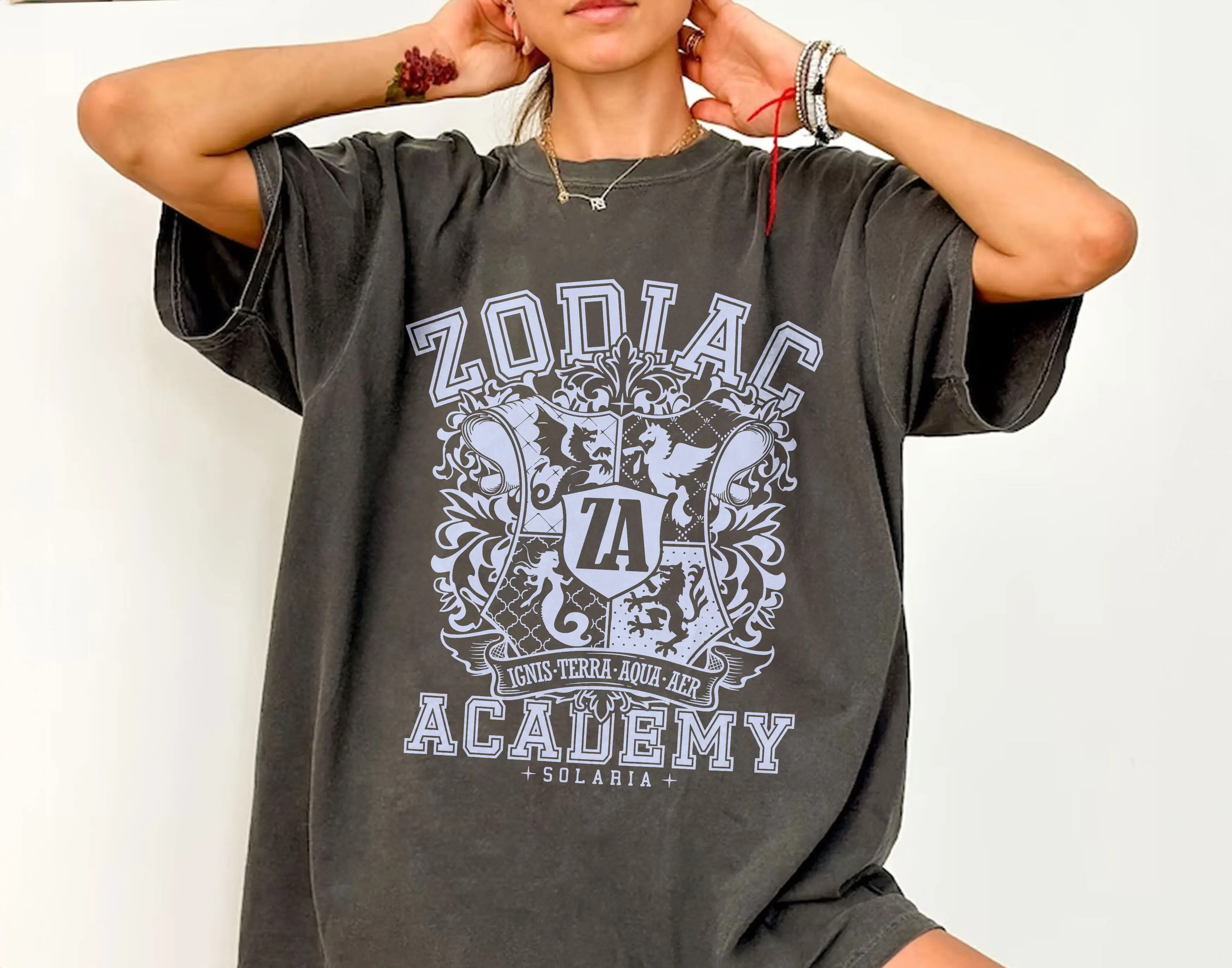 Zodiac Academy Coat of Arms House Crest Shirt, Twisted Sisters ZA Merch Booktok Bookish Shirt Celestial Heirs Cotton Crewneck