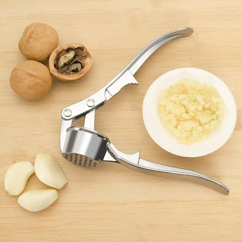 Labor Saving Simple Design Aluminum Alloy Garlic Press, Premium Household Multi-functional Garlic Squeezer, Garlic Nut Bottle Dual Use Kitchen Tool trending product