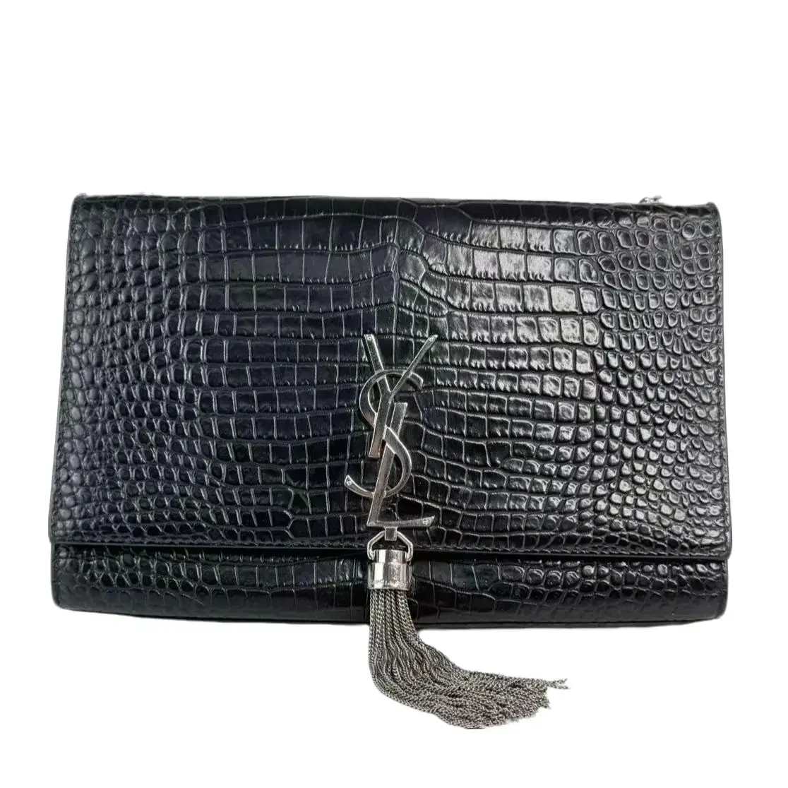 Pre-owned Yves Saint Laurent Leather Crossbody Bags Black Classic Monogram Tassel Chain Crossbody Bag