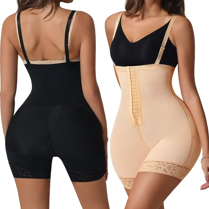 High Waist Seamless Compression Shaper Shorts, Tummy & Thigh Control Butt Lifting Bodysuit With Zipper Crotch For Postpartum Women
