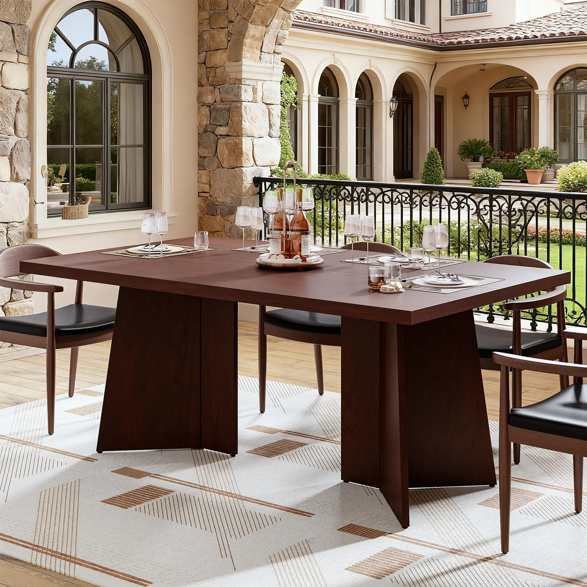 Garvee Modern Dining Tables - 63" Long Kitchen and Conference Tables with Extra Thick Large Tabletops, Heavy-Duty Pedestal or Metal Base Legs, Suitable for 4-8 People, Available in Walnut, Natural & Black, Grey & Black, Reading, Sturdy
