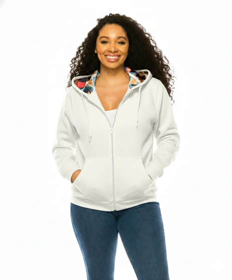 UNIK Women's Soft Long-Sleeve Cotton Hoodie Tops - 100% Cotton Casual Zip-Up, Satin-Lined Hood, Hidden Travel Zipper Pockets (Fits Passport), All-Seasons, Size M