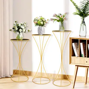 Organiser Metal Plant Columns Pedestal Stands for Parties - 3pcs Cylinder Stands in Gold Finish with Round Base for Wedding Cake Stand and Display Decorations Supplies Set