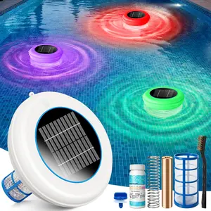 Solar Pool Ionizer, Upgraded Larger Solar Panel Copper Pool Ionizer Floater Auto Switching of Multi-Colored LED Night Light, Ionizador Solar for Above Ground, Inground Pool, Up to 45,000 Gal
