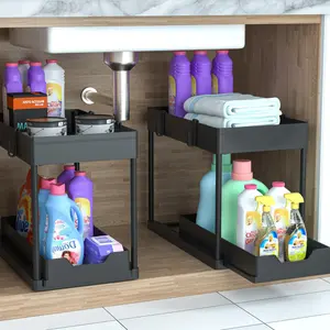 PLL Under Sink Organizer, 2 Tier Sliding Cabinet Basket Organizer Drawer, Multi-purpose Bath Collection Basket for Kitchen Dormitory Dining Room, Bathroom Organizer Supplies, Essentials, Organization, Accessory, Bathroom Organizing Accessories