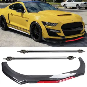 For Ford Mustang GT Front Bumper Lip Spoiler Splitter Strut Rod Carbon Fiber