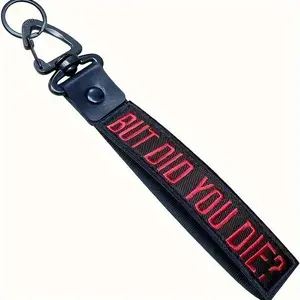 Funky Personalized Keychain: Black and Red Wrist Lanyard for Luggage, Motorcycles - Made of Polyester - Unique for Travelers & Outdoor Enthusiasts