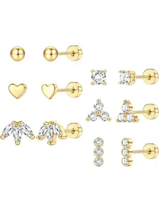 Cute 6 Pairs Golden 20G Tiny Stud Earrings Shining CZ Comfy Surgical Steel Copper Cartilage Earrings for Women Men Hypoallergenic Post Earrings Screw Back Flat Back Stud Earrings Cartilage Piercing Jewelry Set