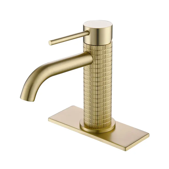 RBROHANT Single-Handle Deck-Mount Bathroom Sink Faucet with Cover Plate, Sleek Modern Solid Brass Drip-Free cUPC Certified Hot/Cold Tap, Easy Installation, Manufacturer Warranty, Includes Hot and Cold Water Supply Hose