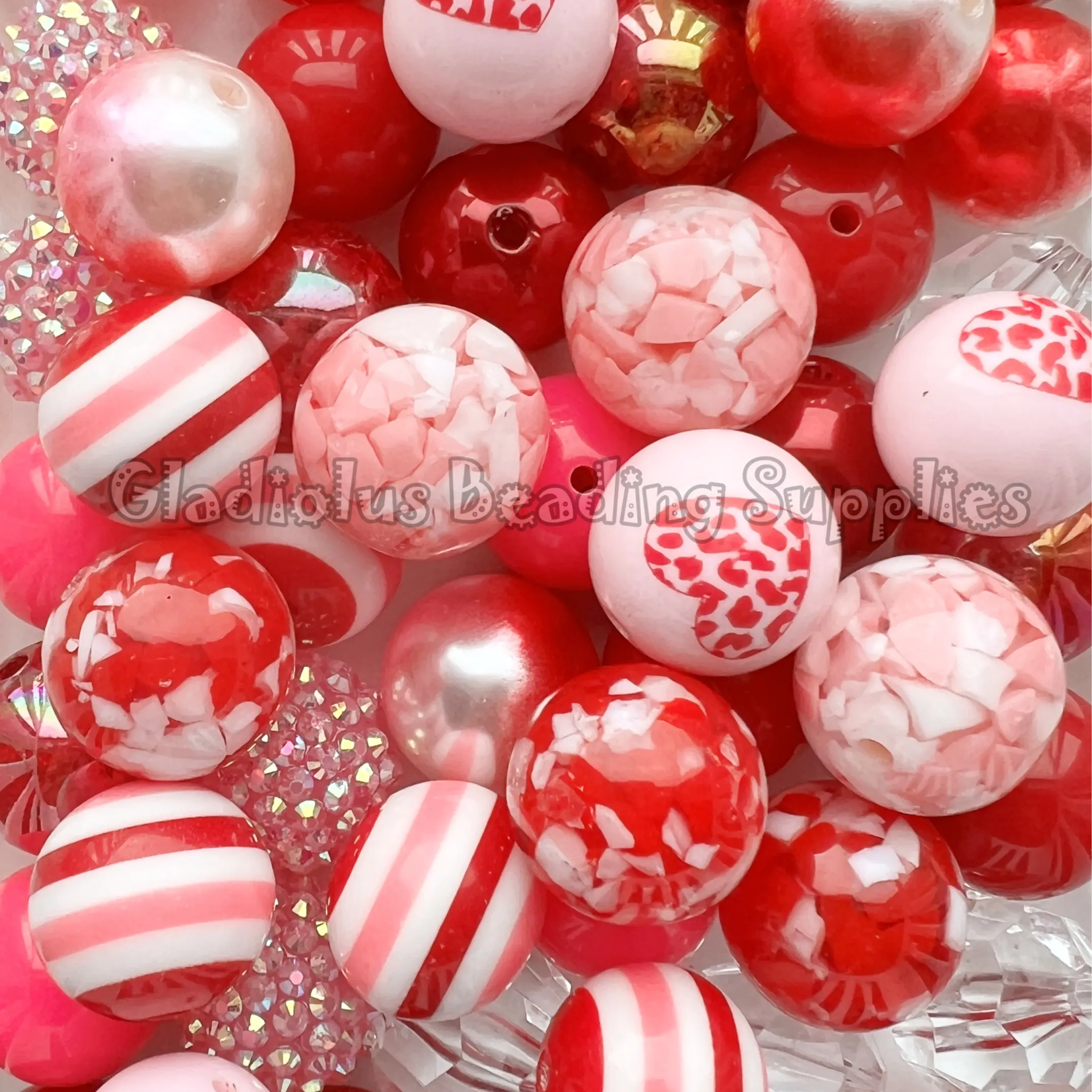 50 Qty 20mm Beads, Valentine Set Beads Craft, Valentine Season, Heart Theme, Acrylic, Chunky size, Round, Gumball, Beading Supplies