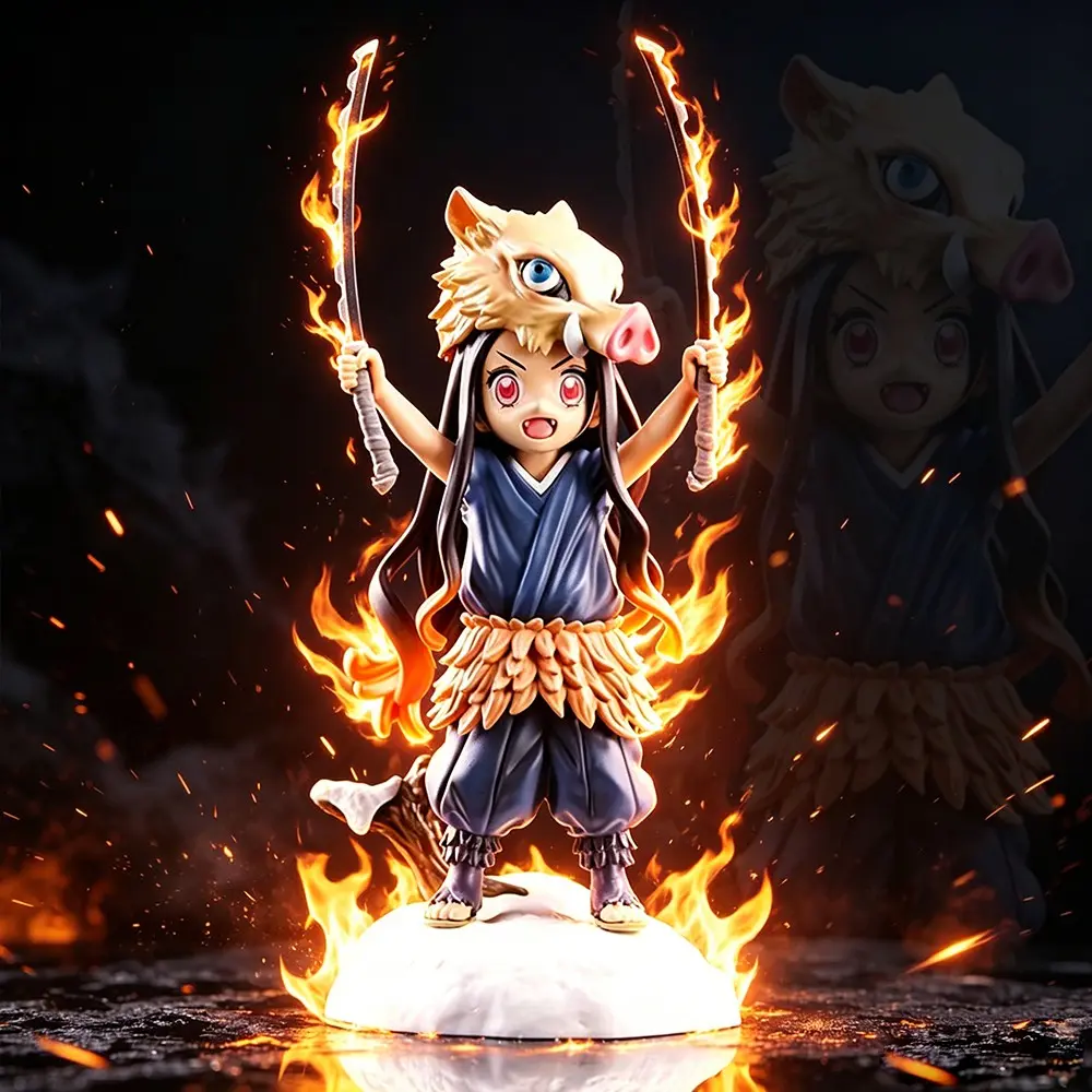 One Piece Demon Slayer Nezuko Figure, Cosplay Inosuke Boar Head with Dual Swords, Nezuko Collectible Statue, Demon Slayer Cross-Over Form with Detailed Paintwork, Dynamic Pose for Desk Display & Collection, Desktop Decor Figures, Anime Action Figures