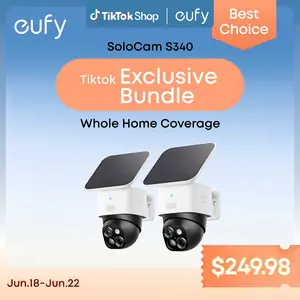 【Exclusive Bundle】eufy Security SoloCam S340 360° Pan & Tilt Solar Security Camera 2.4 GHz Wi-Fi No Monthly Fee HomeBase S380 Compatible - Ai Auto Lock And Tracking