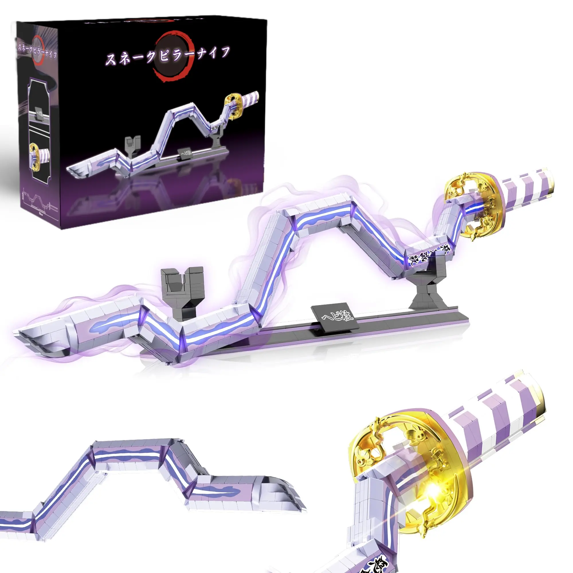 Demon Slayer Iguro Obanai Sword Building Block Set with Stand, Collectible Building Model Toy for Anime Fans, Home Decoration by summerwins