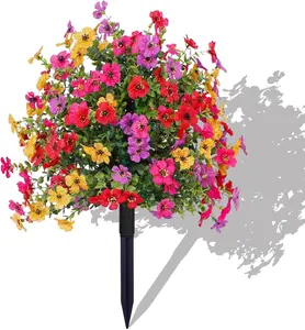 Artificial Flower for Outdoor Indoor Decor, Multi-Color Faux Daisy Flowers with Eucalyptus Leaves, No Fade Heavy Duty Plastic Fake Plants for Garden Yard Lawn Porch Patio Home Decoration
