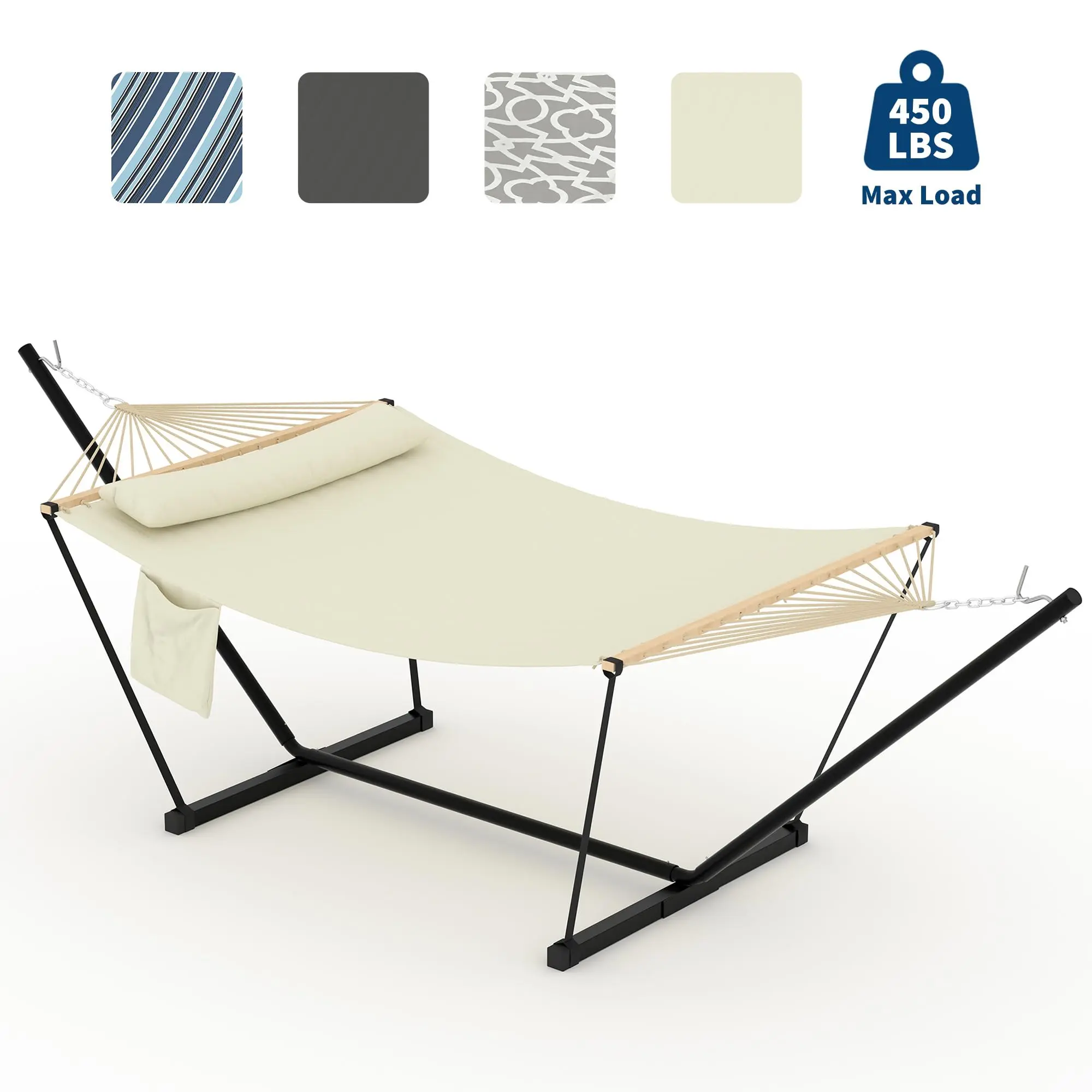 Garvee 12FT Heavy Duty Portable Double Hammock with Adjustable Steel Stand, 450 lbs Capacity, Portable & Adjustable 2-Person Design, for Patio Garden Beach Backyard, Summer Vibe, Backyard Hammock, Outdoor Patio Furniture