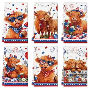 4th of July Kitchen Towels 16x24 Inch Highland Cow Dish Towels Memorial Day Independence Day Patriotic Drying Hand Towels Home Kitchen Decoration Set of