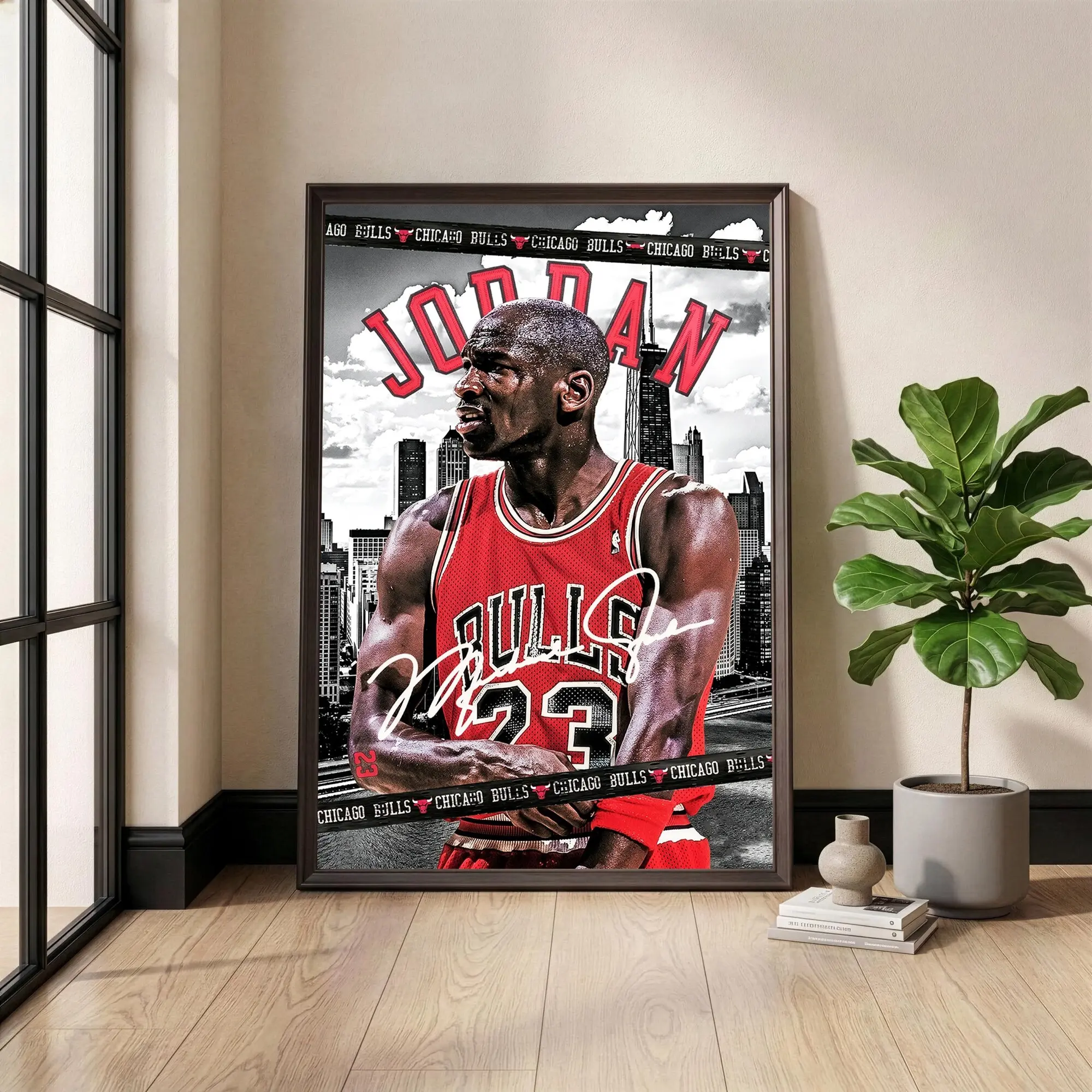 Michael Jordan Poster, Basketball Legend Wall Art, Number 23 Print,  Skyline Art, Sports Man Cave Decor, Motivational Athlete Gift( Unframed - Print Only )