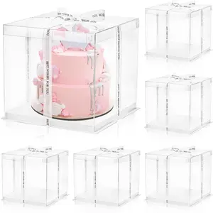10 Pcs Clear 2-Layer Cake Box With Ribbon, 10x10x10 Inches, Transparent Cake Carrier Box With Lids, PET Tall Cake Packaging Boxes, Clear Gift Boxes For Birthday, Wedding And Festival Party
