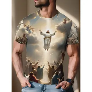 Ascension of Christ Religious Graphic T-Shirt Spiritual Christian Faith Apparel for Men Perfect for Church Worship Sunday Service Religious Events And Ideal Christmas Or Easter Gift for Devout Believers And Faithful Followers, Plus Size