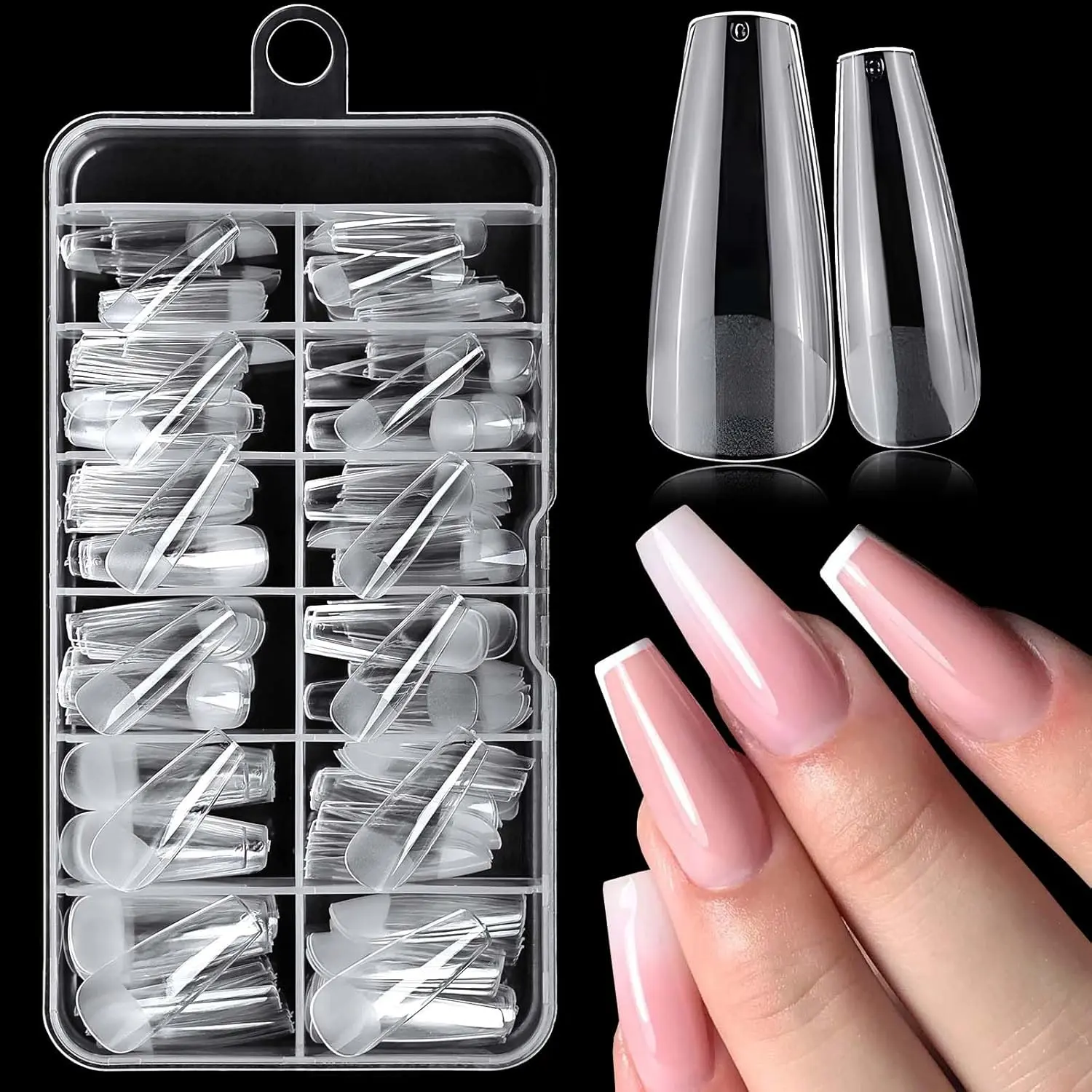 Clear Fake Nails, Fake Nails Extensions, 240pcs/box Soft Coffin Shaped Press on Nails, Full Cover False Nails for Gel Nail Extension, Press on Nail Making Supplies, Gel Nail Tips, Nail Art Supplies, DIY Nails Art, False Nail Set