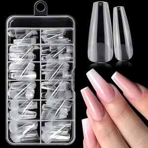 Clear Fake Nails, Fake Nails Extensions, 240pcs/box Soft Coffin Shaped Press on Nails, Full Cover False Nails for Gel Nail Extension, Press on Nail Making Supplies, Gel Nail Tips