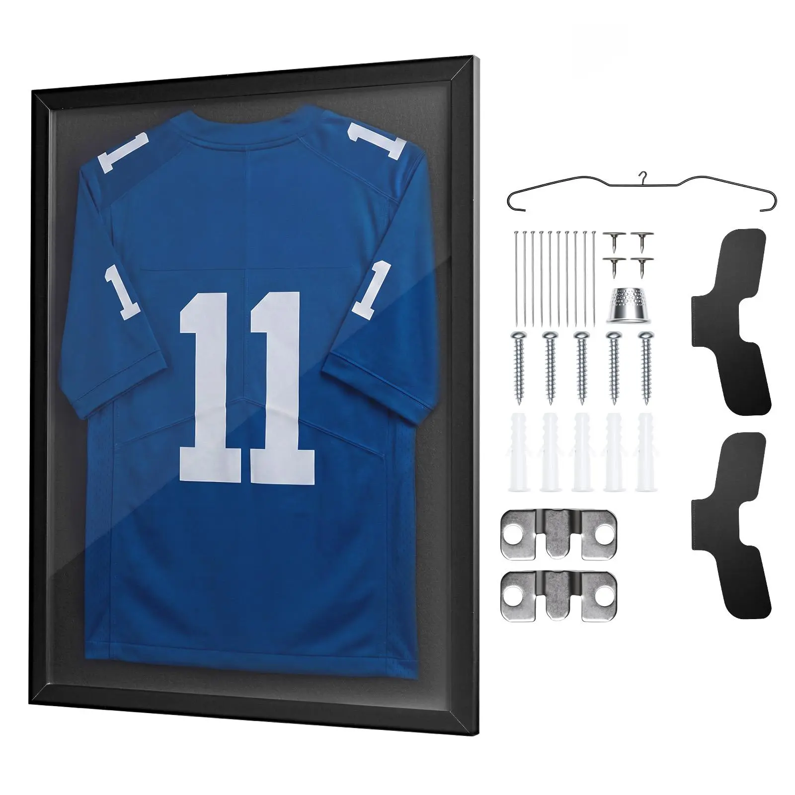 【SummerFinds】VEVOR Jersey Frame Display Case, 31.5 x 23.6 x 1 in, Wooden Sport Jersey Shadow Box with 98% UV Protection PC Panel and Hanger, for Baseball Basketball Football Hockey Shirt Sport and Uniform, Black
