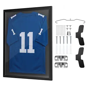 【FathersDayGift】VEVOR Jersey Frame Display Case, 31.5 x 23.6 x 1 in, Wooden Sport Jersey Shadow Box with 98% UV Protection PC Panel and Hanger, for Baseball Basketball Football Hockey Shirt Sport and Uniform, Black