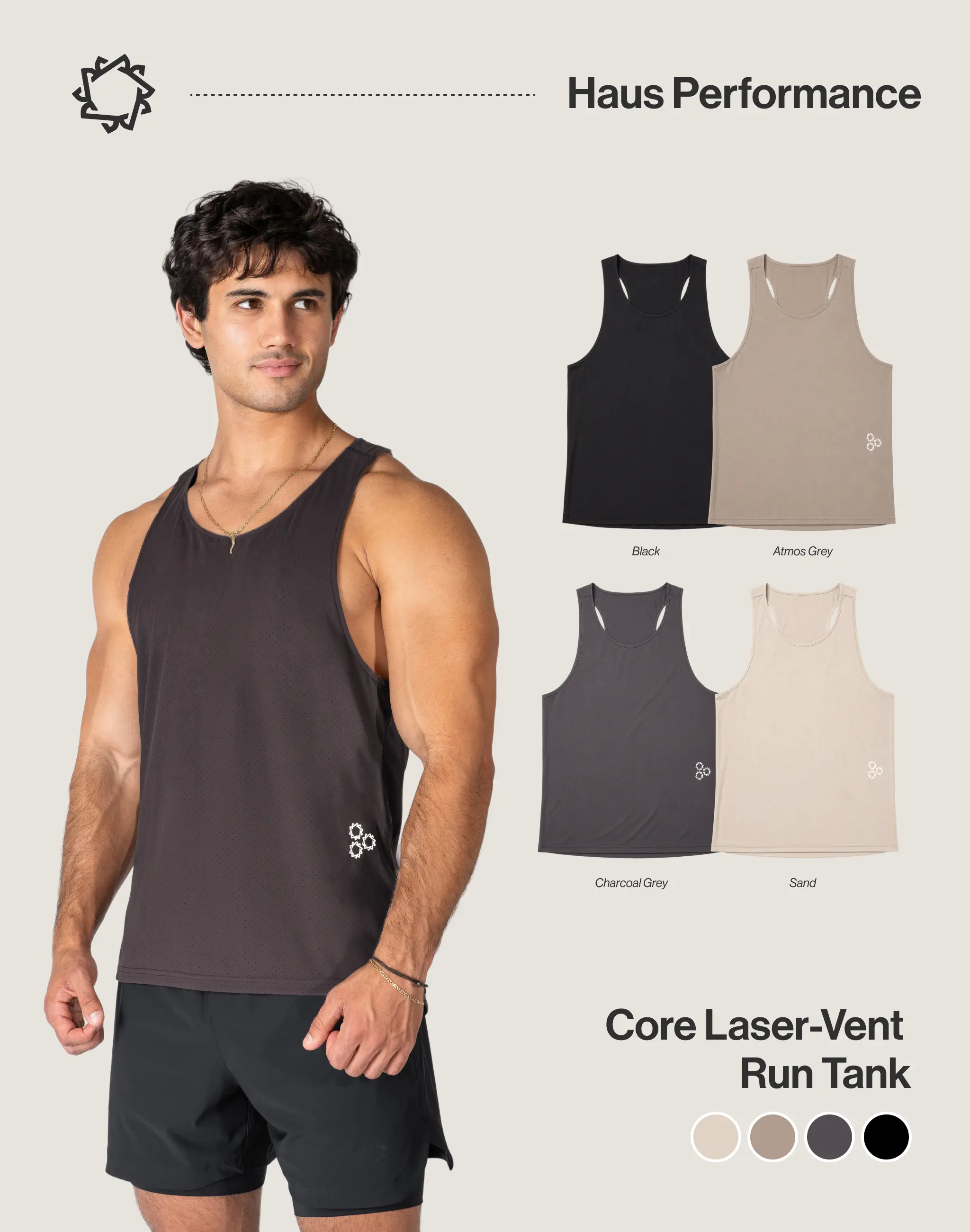 Haus | Core Laser-Vent Run Tank | Breathable Lightweight Performance Athletic Tank Sleeveless Workout Workout Clothing Athletic Activewear