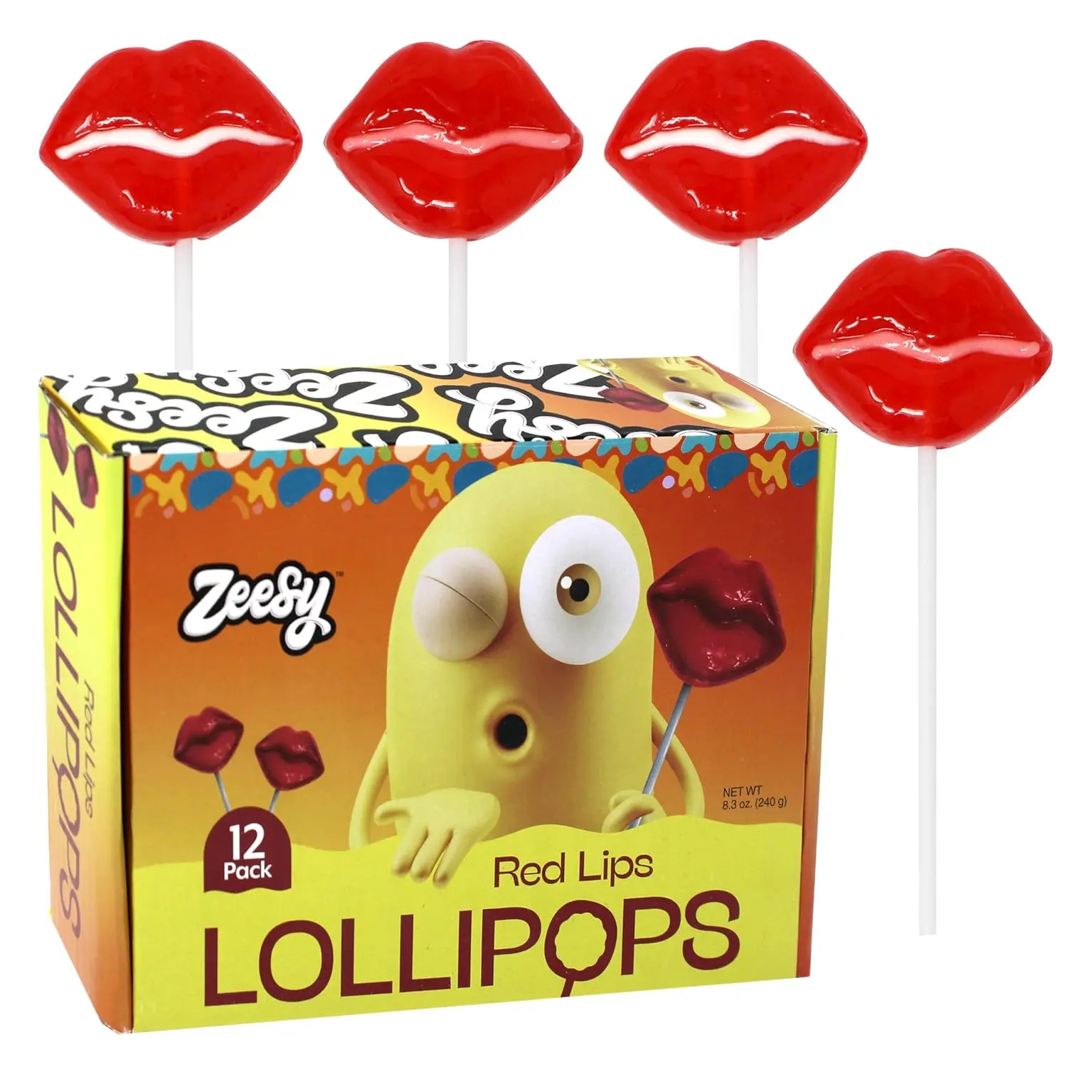 Zeesy Lip Lollipops, 12 Pack, Individually Wrapped Lip Suckers, Red Lip Candy, Love Lip Pops for Anniversary, Valentines Day, Wedding, Spa Makeup Party