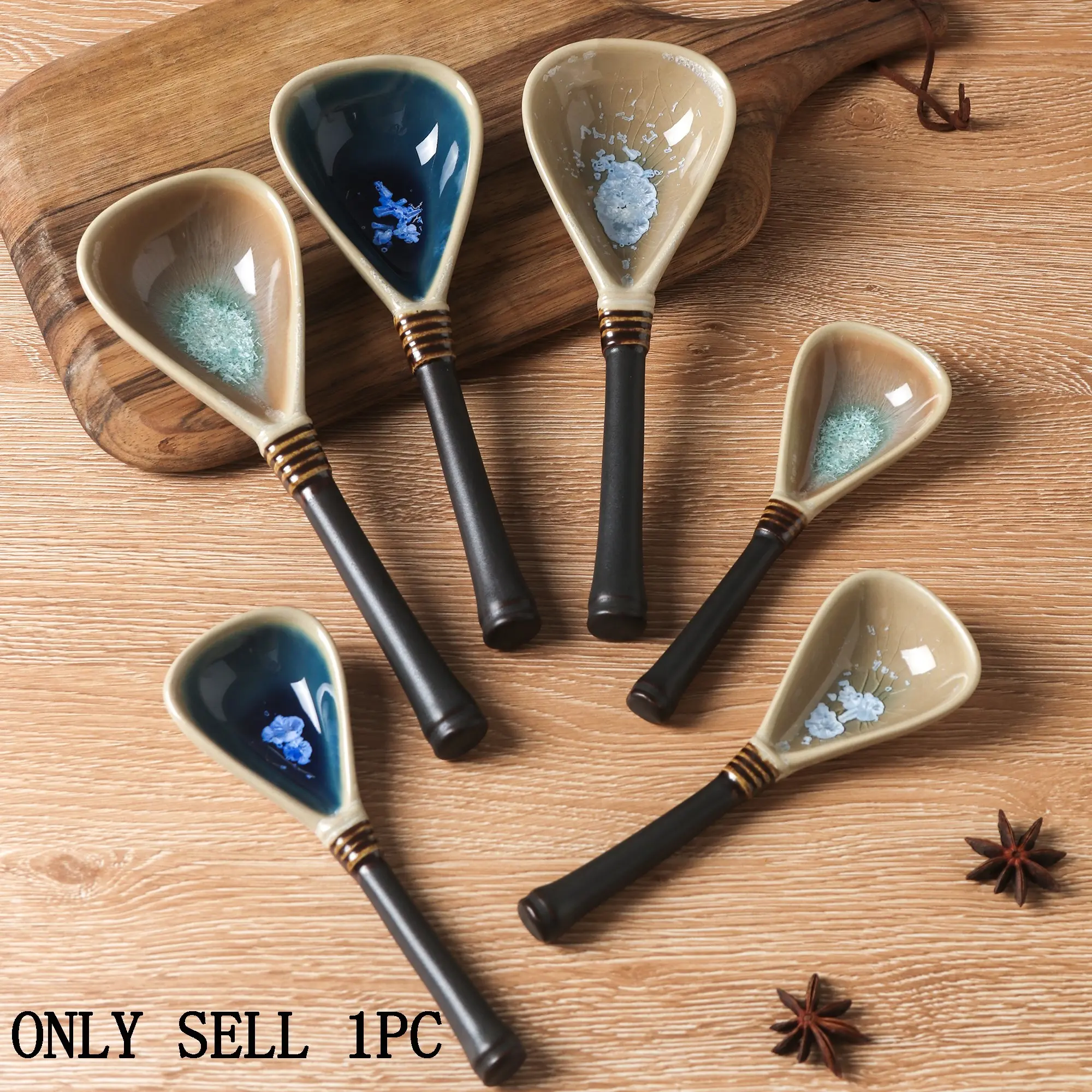 Japanese Ceramic Soup Spoon, Vintage Kitchen Cooking Spoon, Creative Stoneware Soup Ladle, Dishwasher Safe, Two Sizes and Colors Available, Utensils