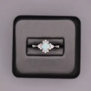 Sterling Silver Stone Ring - Round Opal With CZ