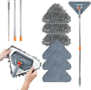 3-in-1 Wall & Ceiling Cleaning Mop Tool Set, 85-Inch Telescopic Adjustable Long Handle, Rotating Flat Mop with 6-Pack Replacement Microfiber & Chenille Pads, Dust Broom Function for Baseboards