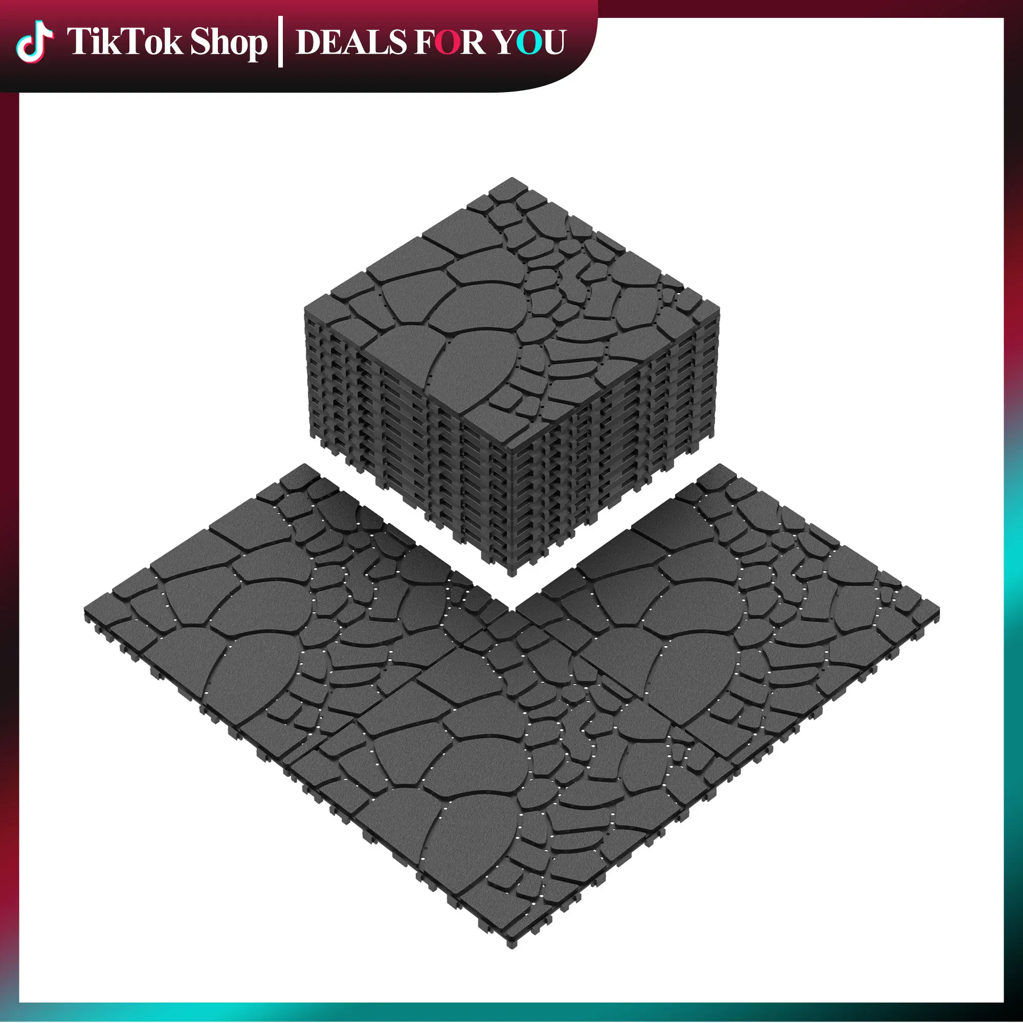 44 PCS Interlocking Decking Tiles, 12x12 in Stone Non-Slip Flooring for Patio/Poolside, Dark Grey/Brown DIY Indoor-Outdoor Home Improvement Building Supplies