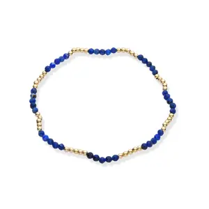 Gold Beaded Brass Stretch Bracelet with Semiprecious Stones - Tarnish-Resistant, Fits Most Wrist Sizes, Daily Jewelry Accessory, Fit Most Wrist Sizes
