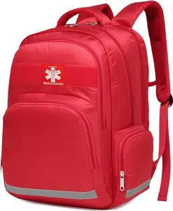 2-Pack Red Empty EMT First Responder Backpack with Multiple Pockets - Outdoor Emergency Survival Kit for Home Health, Hiking